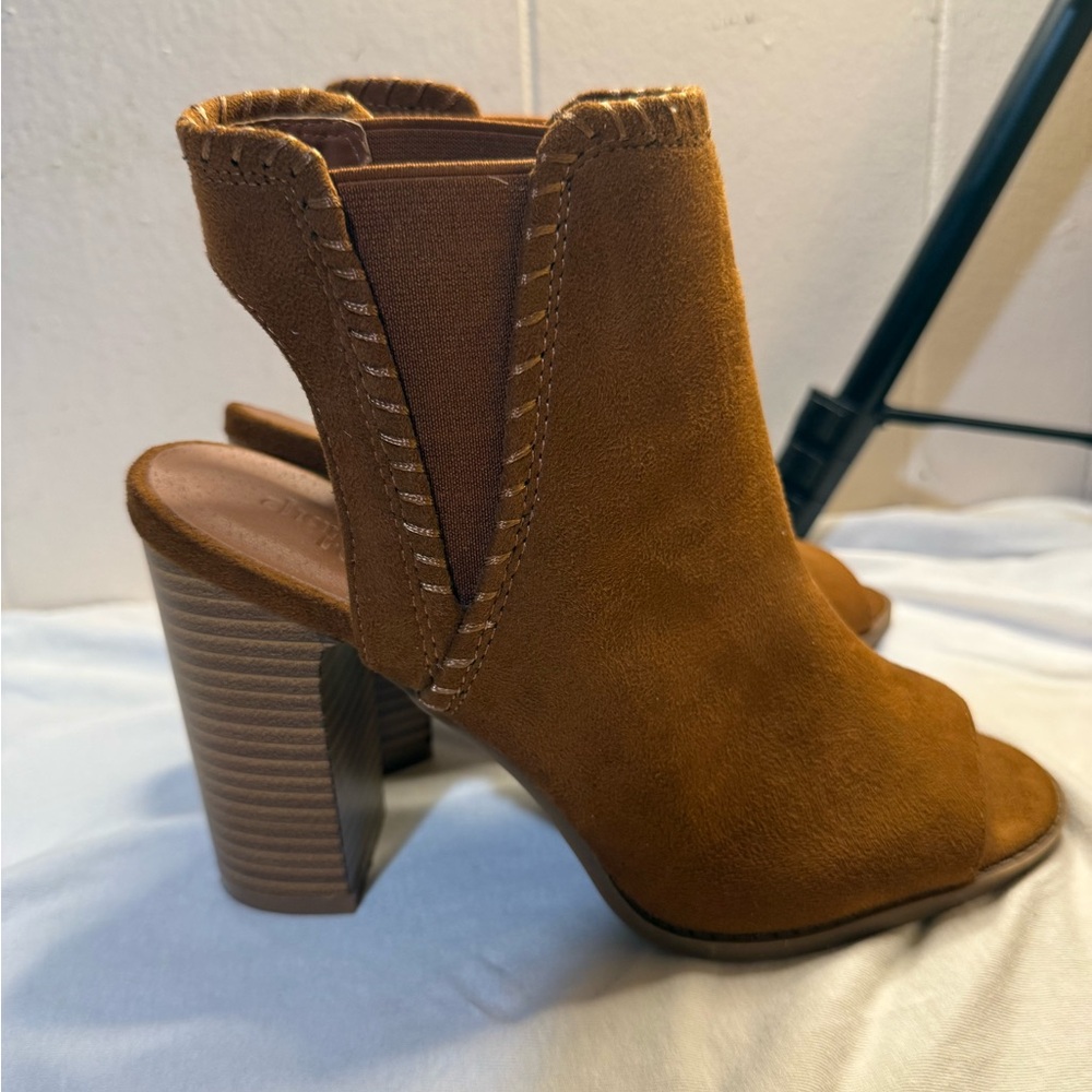 Charlotte Russe Brown Heeled Boots with Peep-Toe